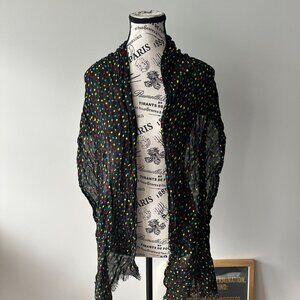 Black Multicolor Polka Dot Crinkle Scarf - Lightweight Fashion Wrap with Fringe